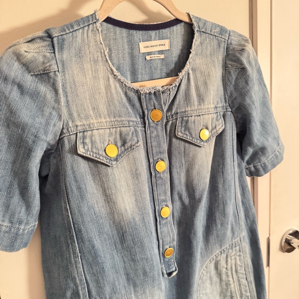 Isabel Marant Etoile Oriane Denim Mini Dress Blue Size 34 Short Sleeve Shift - Picture 6 of 9